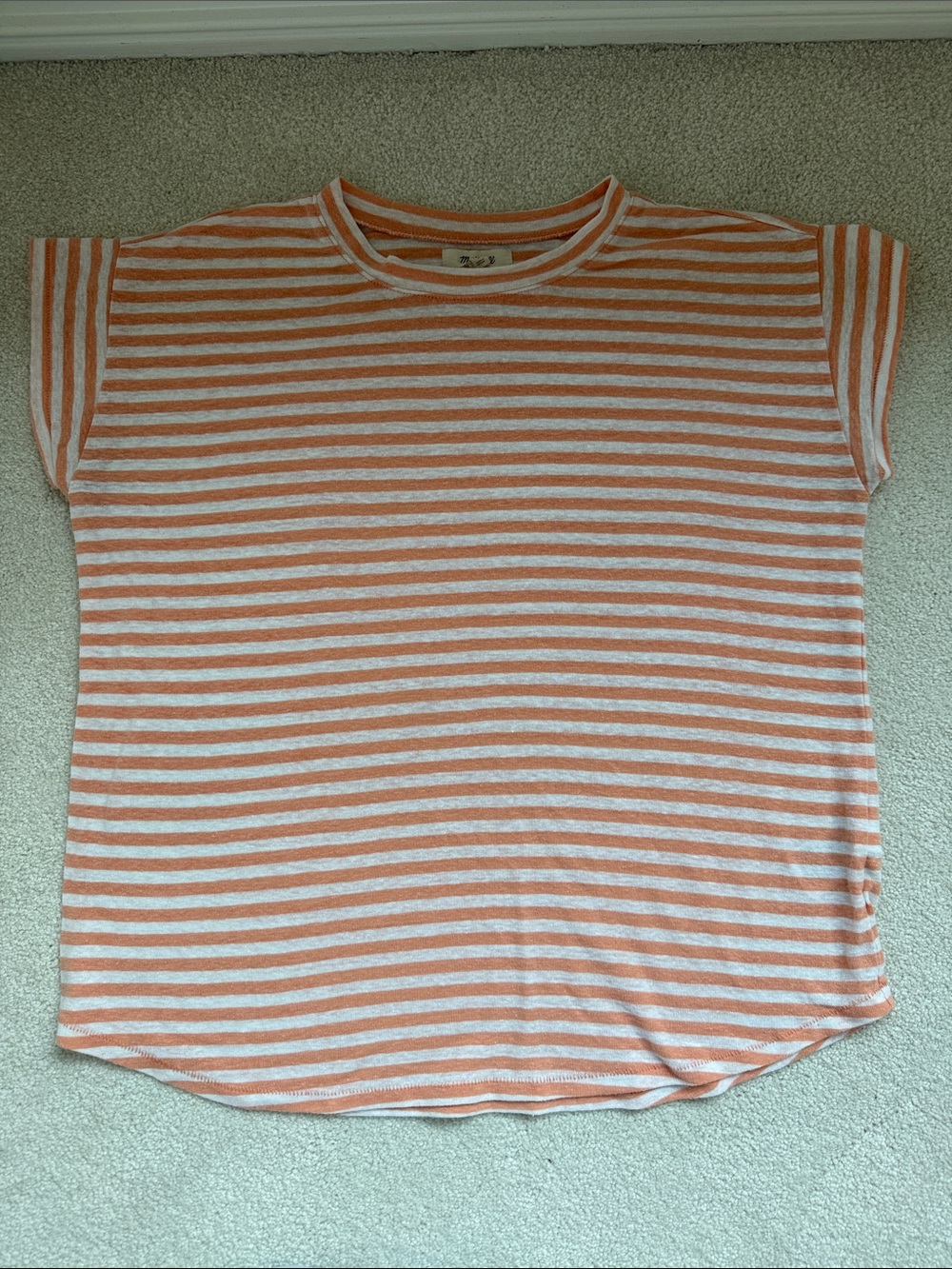 Madewell Peach and White Striped Short Sleeve Tee